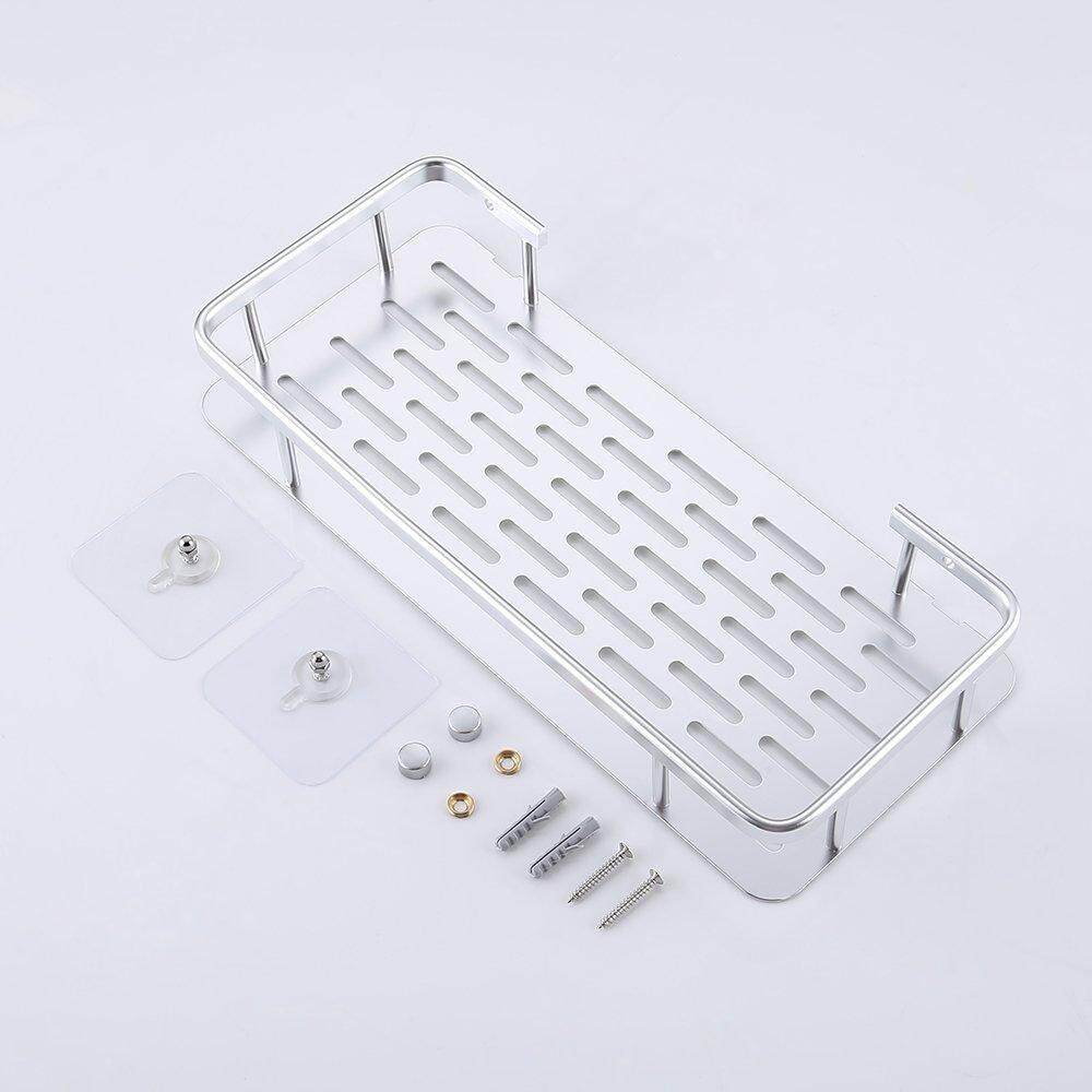Adhesive Suction Bathroom Shelf No Drill Aluminum Rectangle Wall Mount Shower Caddy Organizer Screw Free Anodized