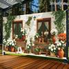 2D Mediterranean Flower Shop Backdrop, Potted Hydrangea Photography Background for Party & Photo Booth