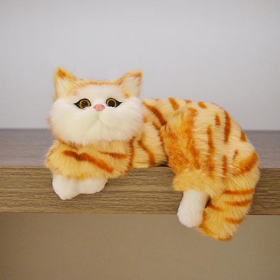 Simulation Furry Cat Ornament Plush Animal Figurine Realistic Fluffy Kitten Model Hanging Cat Decoration for Home TV Stand Shelf Decor