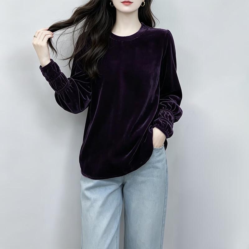 Women s Mulberry Silk Velvet Long Sleeve Top XL