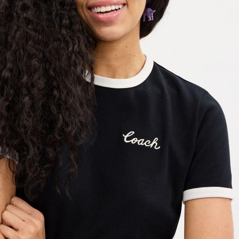 Coach Ss24 Letter Logo Printed Round Neck Pullover Short Sleeve T-Shirt Women Tops Black CS612-BLK