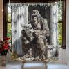 Funny Gorilla Shower Curtain Farmhouse Rustic Hilarious Animal Read Newpaper Vintage Chimpanzee Man Retro Wooden Door Bath