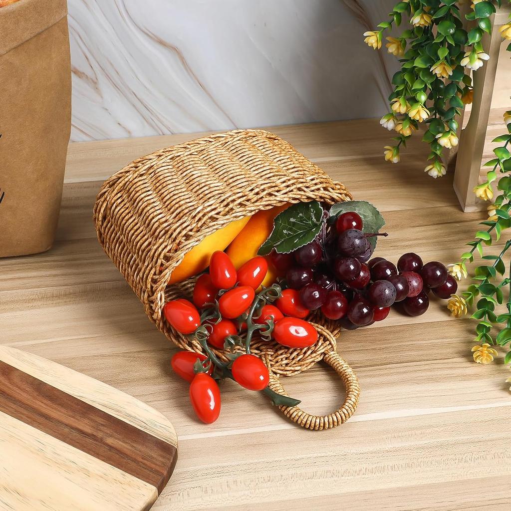 DOITOOL Hanging Wicker Baskets: 2Pcs Woven Plastic Storage Basket, Wicker Hanging Storage Bins, Seagrass Wall Basket for Home Wedding Decorations -