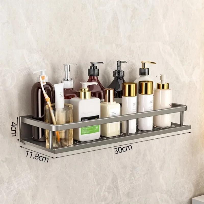 Wall Mounted Bathroom Shelf Punch-free Shampoo Storage Rack For Kitchen Holder Square Aluminum Bath Rack Organizer Accessories