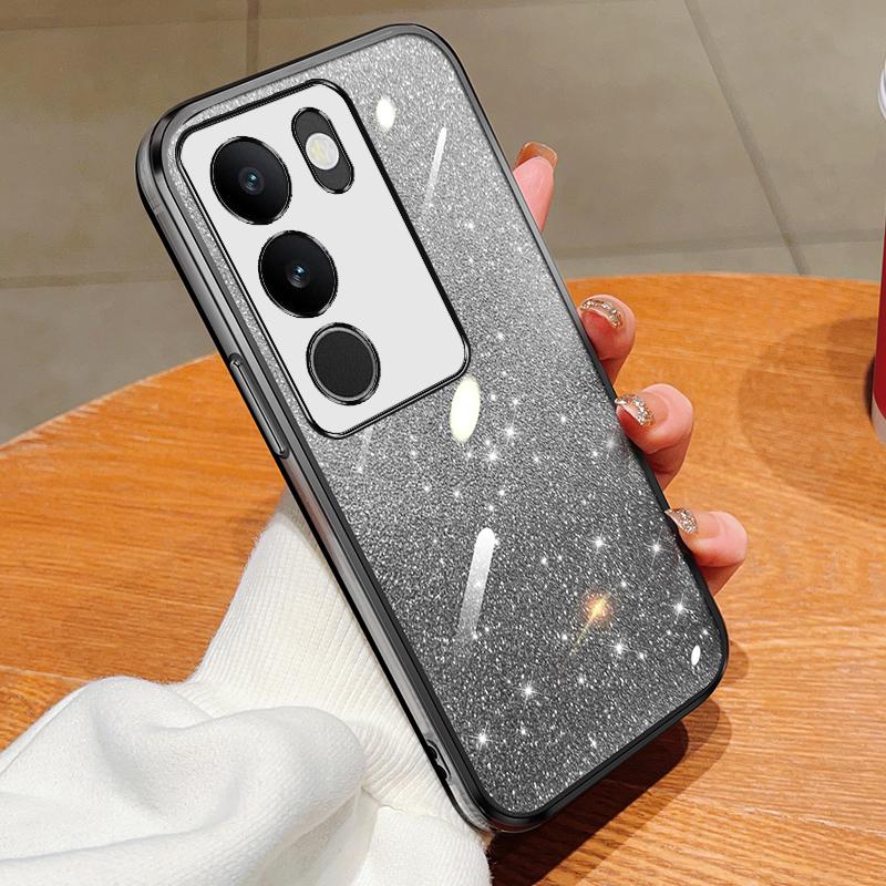 KEYSION Luxury Plating Glitter Phone Case for VIVO V29 5G Transparent Soft TPU Shockproof Back Cover for VIVO V29 5G