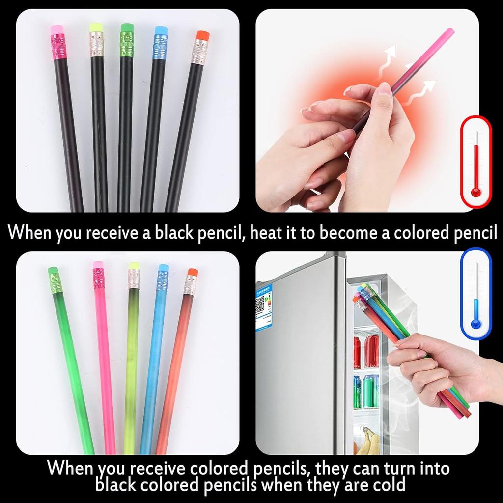 Outus 30 Pieces Color Changing Mood Pencil Bulk with Eraser 2B Wooden Heat Activated Fun Pencils Assorted Colors Thermochromic Pens Gifts for Prizes