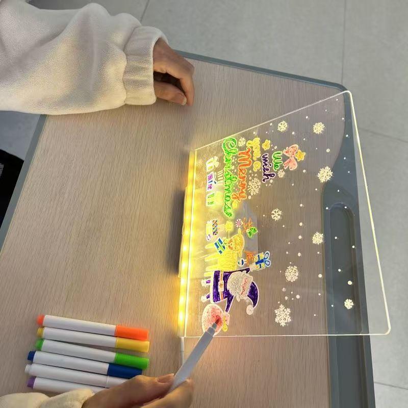 Rewritable DIY Children's Glowing Drawing Board Message Lamp With 7 Colorful Pens Light Up Acrylic Message Board