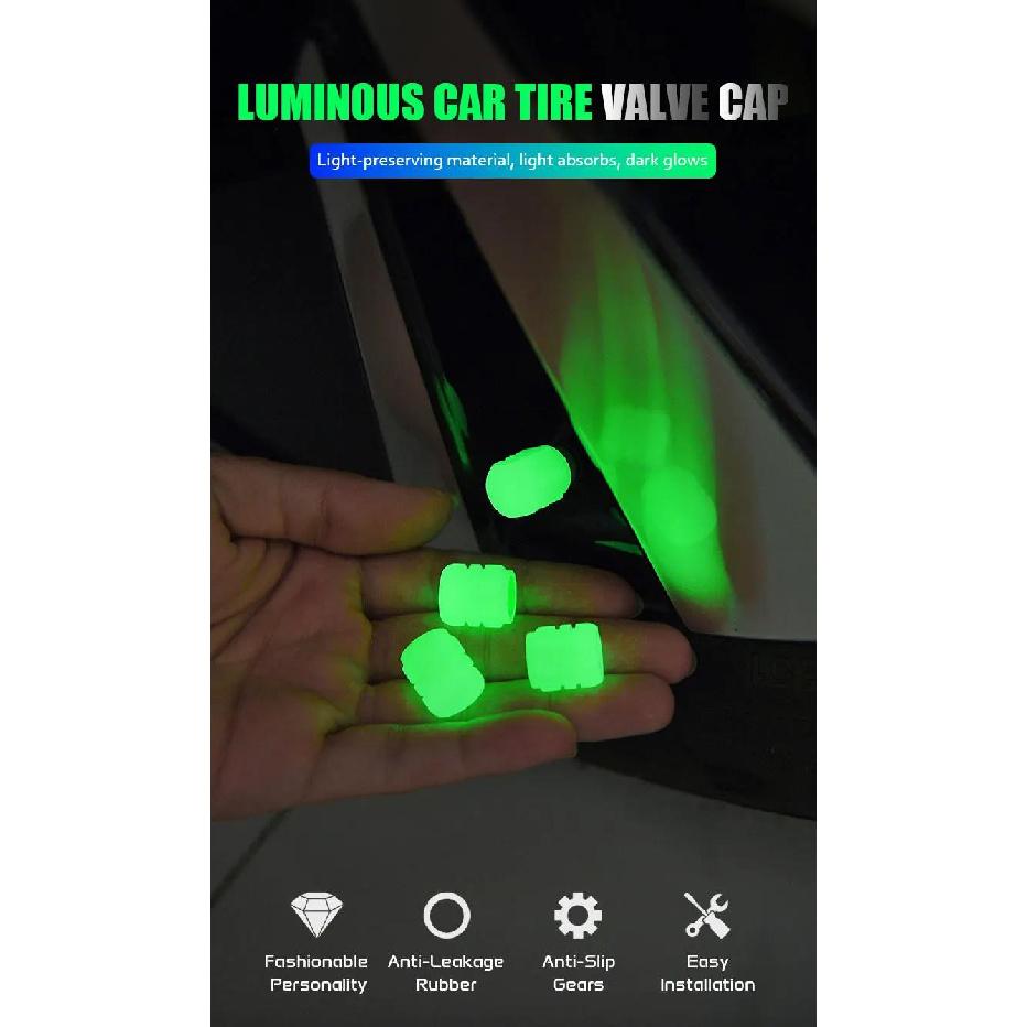 Luminous Car Tire Valve Cap Fluorescent Night Glowing Tire Decor Motorcycle Electric Bicycle Hub Valve Caps Car Accessories Valve Stems 1