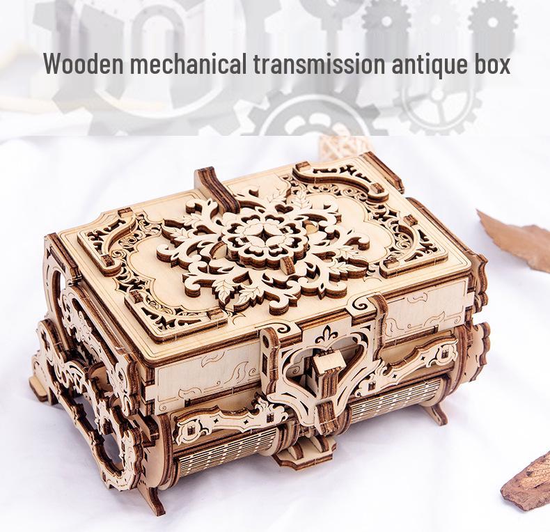 3D Wooden DIY Antique Jewelry Box Craft Gift for Kids - Movable Assembly Toy