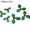 Happy Holiday! 100Pcs Christmas Cloth Holly Berry Clover Patch Party Tree Ornaments KTY