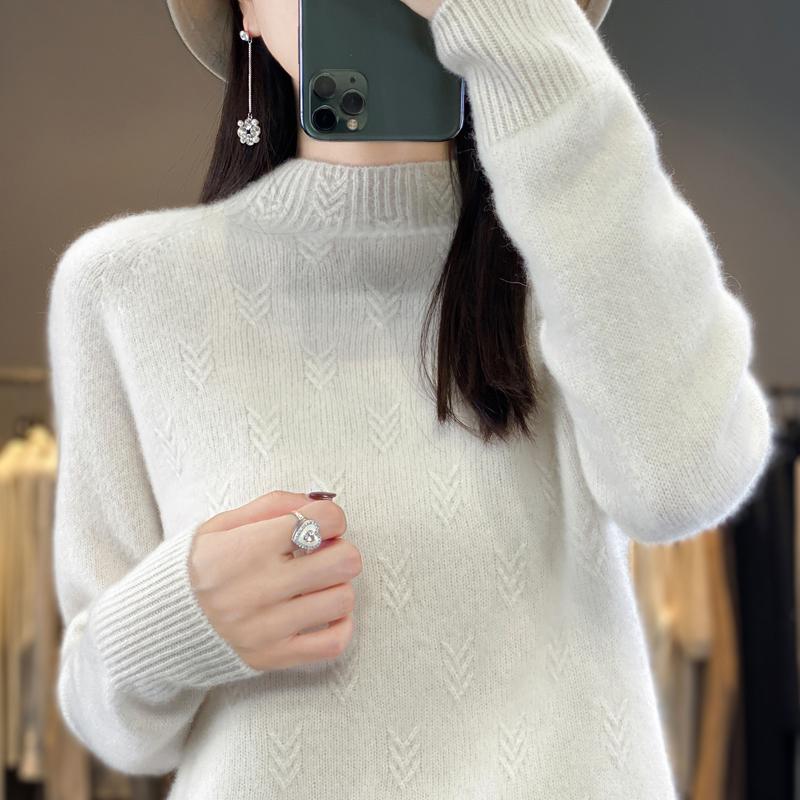 Halv polokragtröja för kvinnor, Qinghe kashmir, 30% kashmir 70% ull, vinterstickad tröja hösttröja kashmirtröja