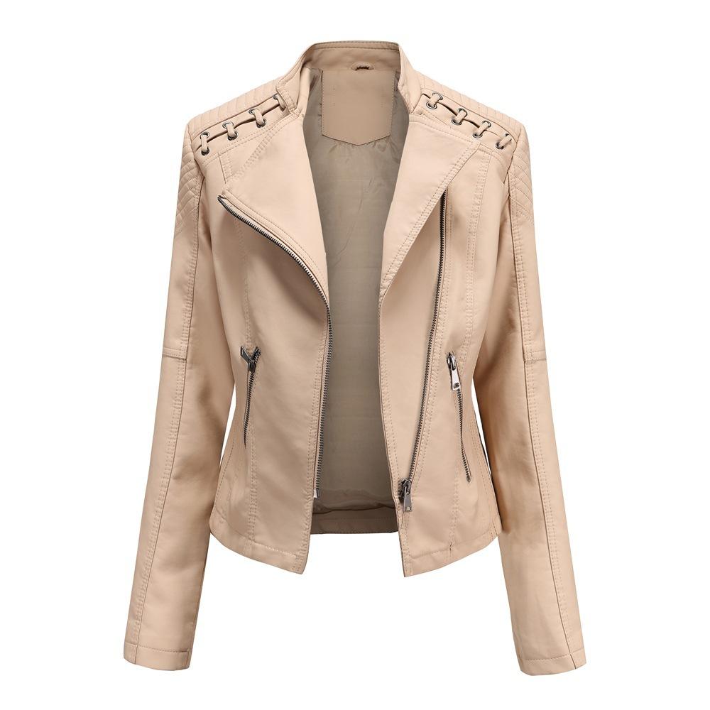 Neue Damen-Lederjacke für Frühling und Herbst, Damen-Kurzjacke, schmal geschnittene dünne Lederjacke