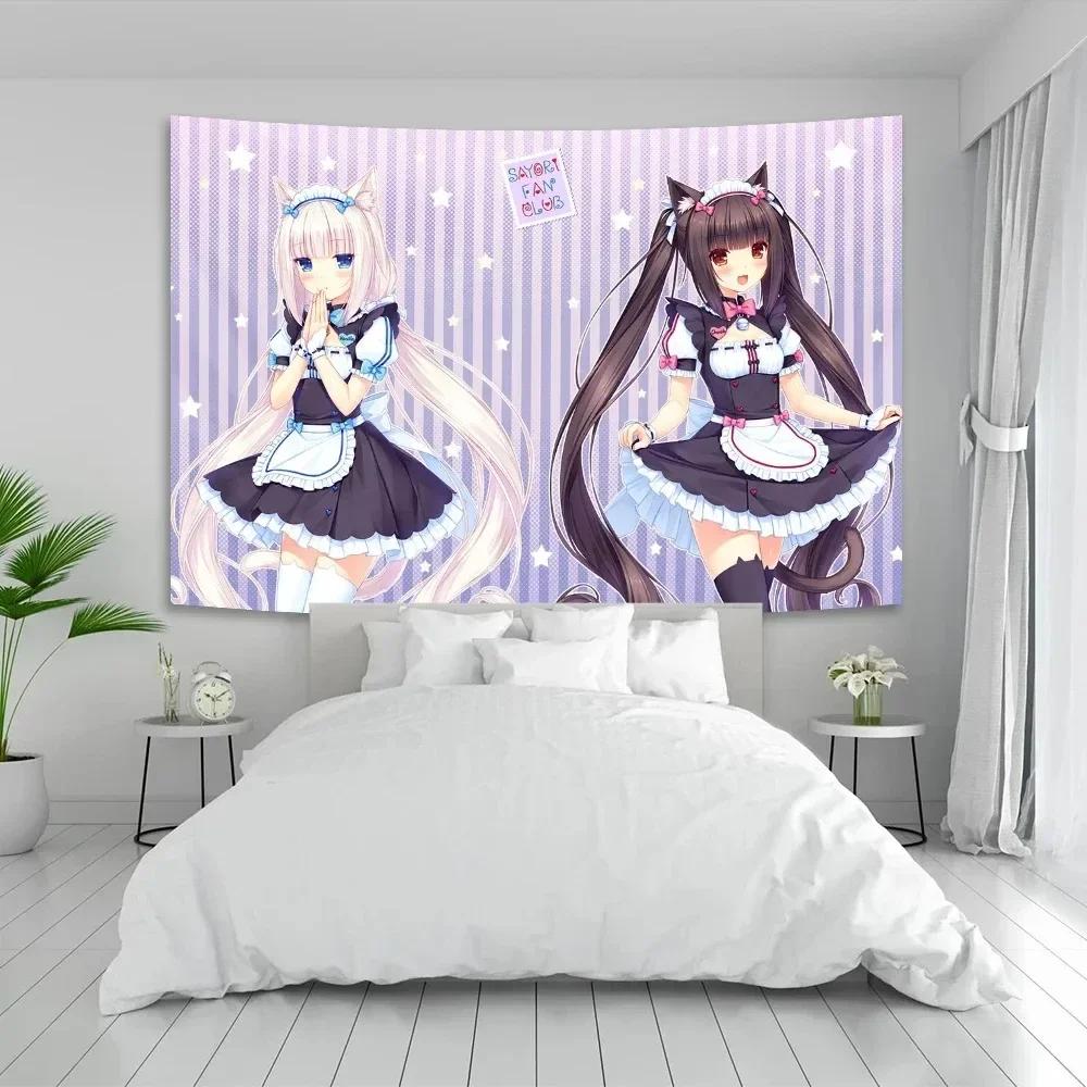 VIKAMA Anime Nekoparas Wall Tapestry Kawaii Background Cloth Wall Decoration Psychedelic Girls Dorm Pink Room Tapestry