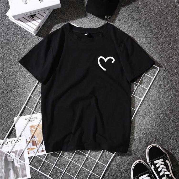 

Trendy Hong Kong Style Harajuku Summer Clothing Oversize Tshirt Women Loose Short Sleeve Top Fat Girl Street Fried Heart Shape Print 5XL чорний