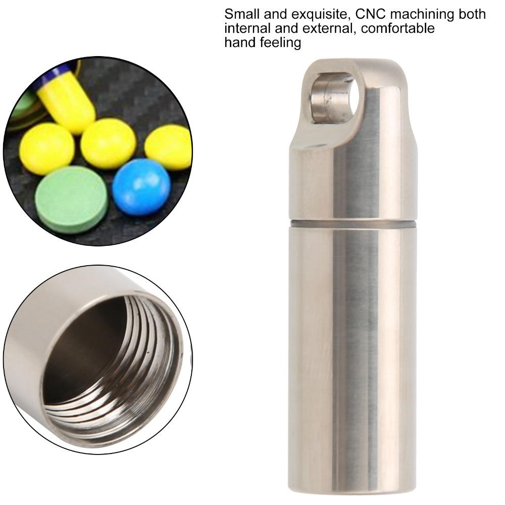 2 Pcs Mini Waterproof Pill Case Stainless Steel Pill Case Keychain Durable Pill Case  Travelling