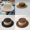 Retro Flat Top Straw Hat For Women With Wide Brim And Sun Protection For Vacation