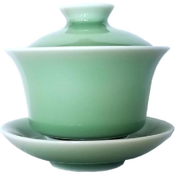 Gaiwan Kung Fu Teacups with Lid 5-Ounce Teacup and Saucer Set Porcelain Chinese Celadon (Sky blue)