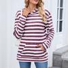 Women's Fashionable Casual Striped Hooded Pocket Loose Long Sleeved Pullover Top