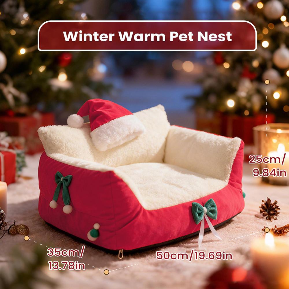 2025 Christmas Pet Warm Nest Washable Winter Warming Cat And Dog Bed Non-Slip Cozy Pet Nest For Home Animal Balcony Apartment