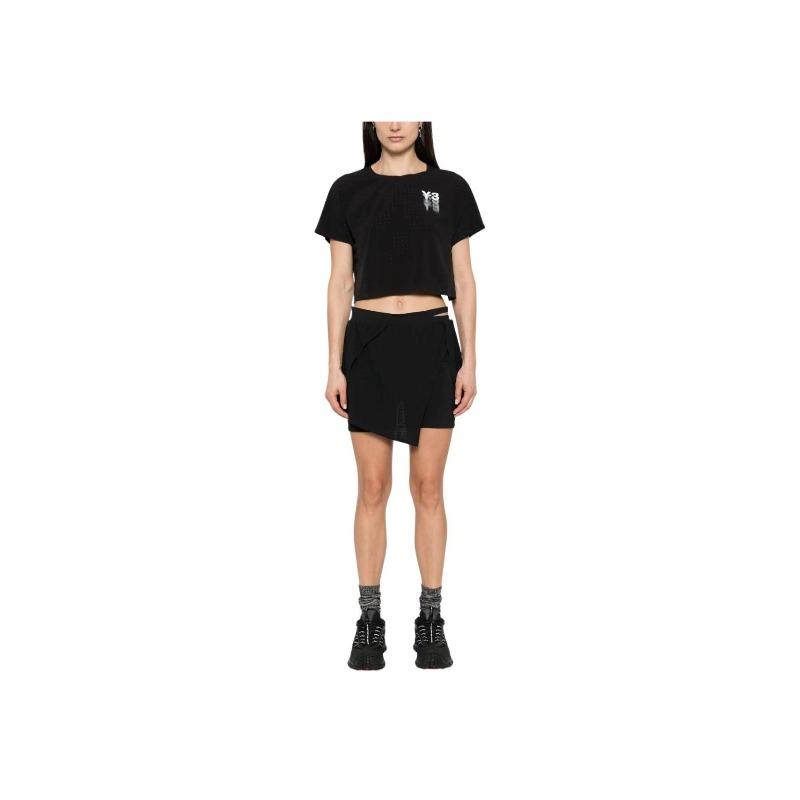 Y-3 Women's Logo Print Crew Neck Short Sleeve T-Shirt Black IR7096