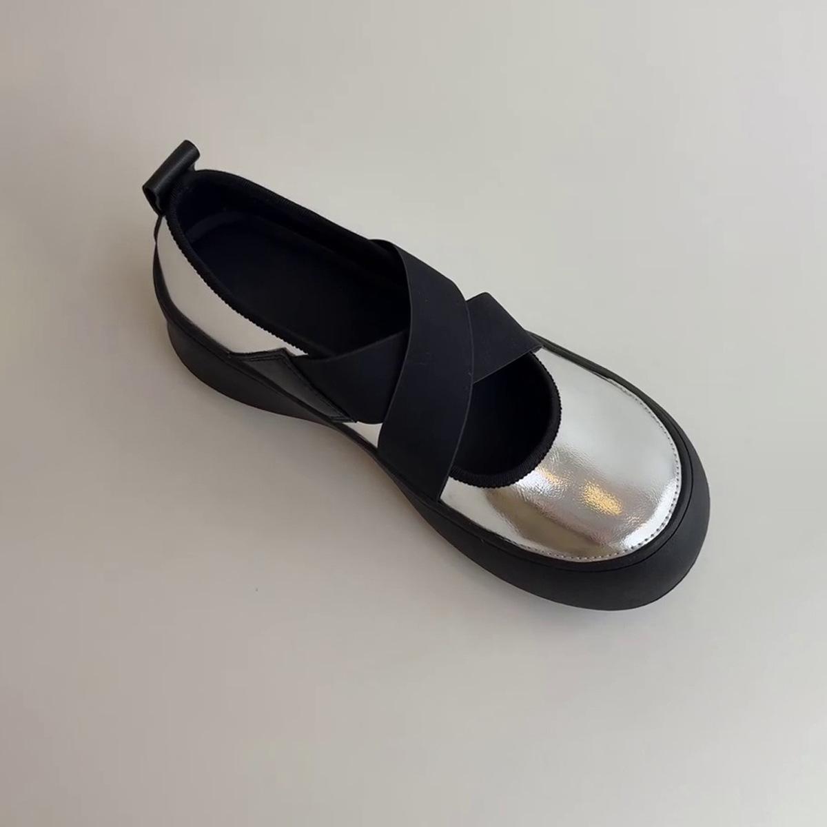 

5Cm niche retro platform super soft ballet shoes women s spring and autumn cross with middle heel casual sweet and cool Mary Jane single shoes 40 серебряный