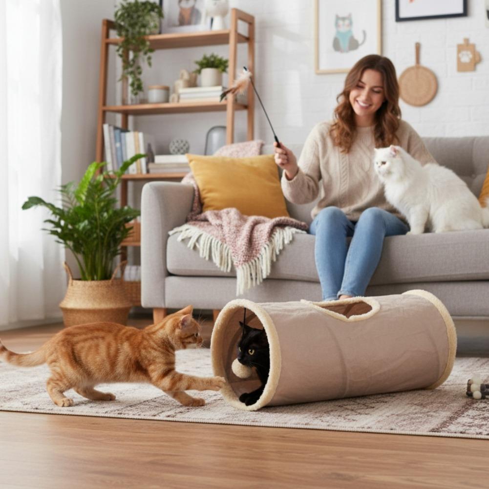 For Self Entertainment & Relaxation Foldable Plush Cat Tunnel Seasons Universal Dirt-resistant Pet Supplies Pet Cat Plush Tunnel