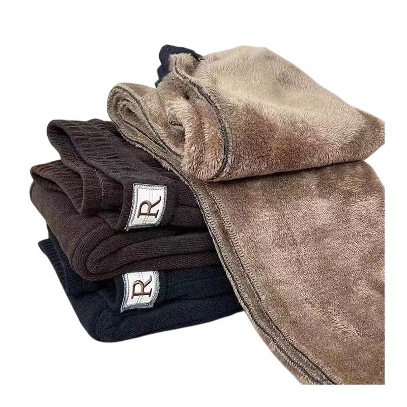 Dammode Vinter Lammfleece Hög Midja Lös Stor Storlek Mamma Harlan Byxor Raka Casual Byxor