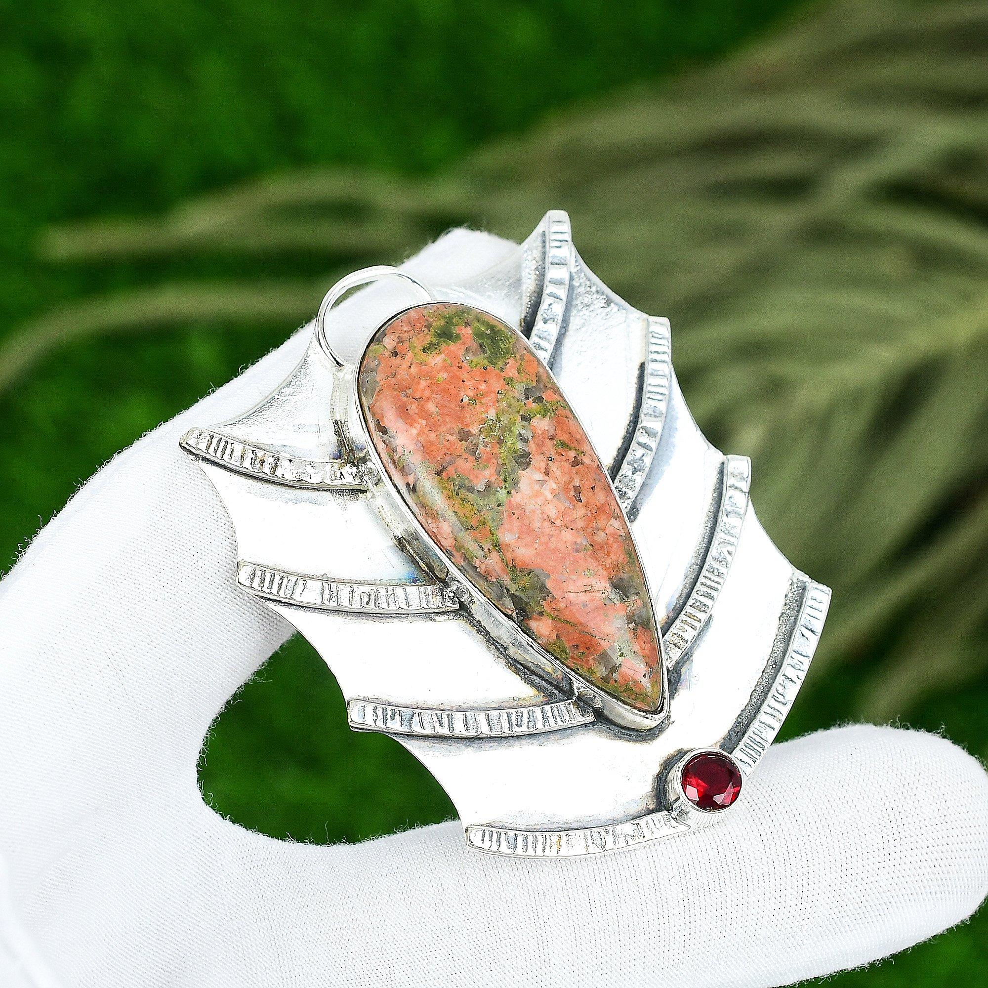 

Натуральный кулон из унакита ручной работы из стерлингового серебра 925 пробы, индийские украшения