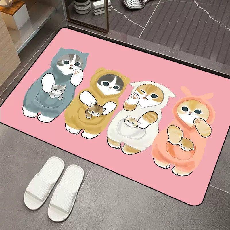 2pcs Cartoon Cat Diatom Mud Floor Mat Bathroom Water Absorption Quick Drying Easy Cleaning Foot Pad Non-slip Mat