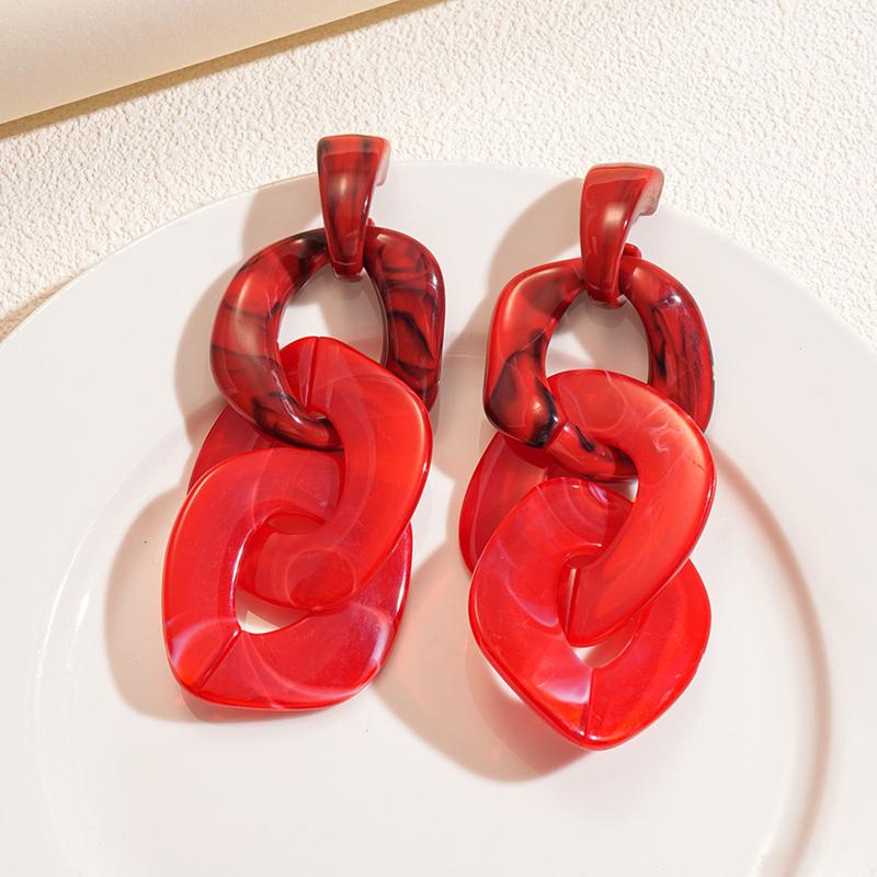 Übertriebene Acryl Unregelmäßige Kette Ohrhänger für Damen Persönlichkeit Roter Großer Kreis Gespleißte Ohrringe Party Schmuck Geschenk