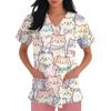 Women's Casual Short-Sleeve Cute Animal Print V-Neck Pocket Workwear Top