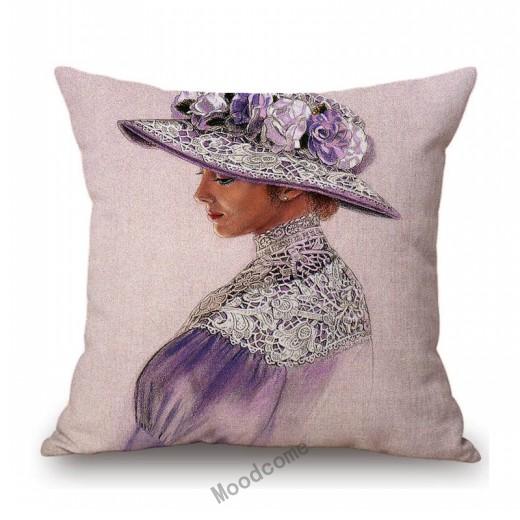 Elegant Lady With Hat Europe Victorian Era Classic Beautiful Woman Oil Painting Linen Sofa Throw Pillow Case Car Cushion Cover