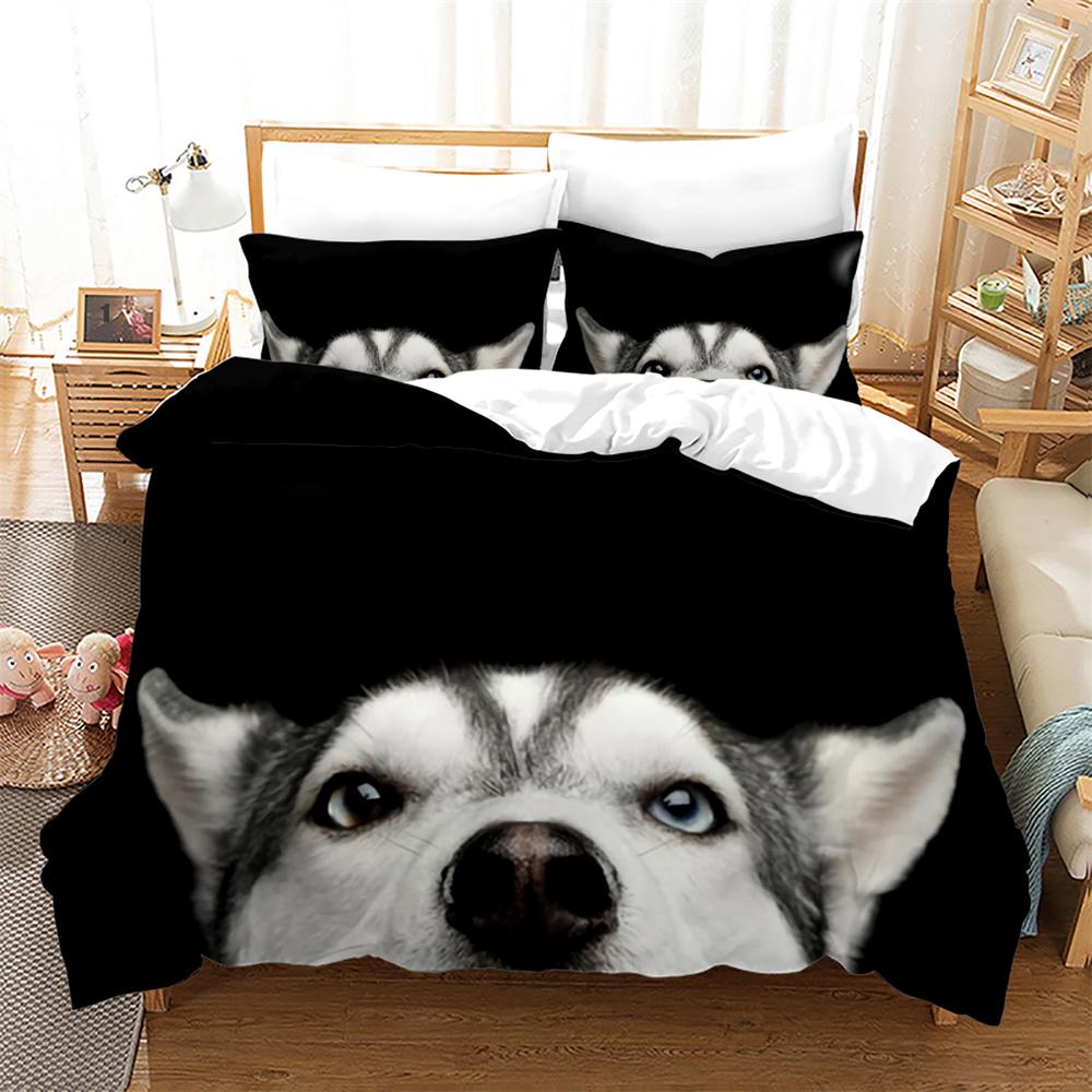 3D Dog Printed Duvet Cover Set King Queen Full Size Kids Teens Boys Bedding Set Black Cute Pet Puppy Polyester Comforter Cover