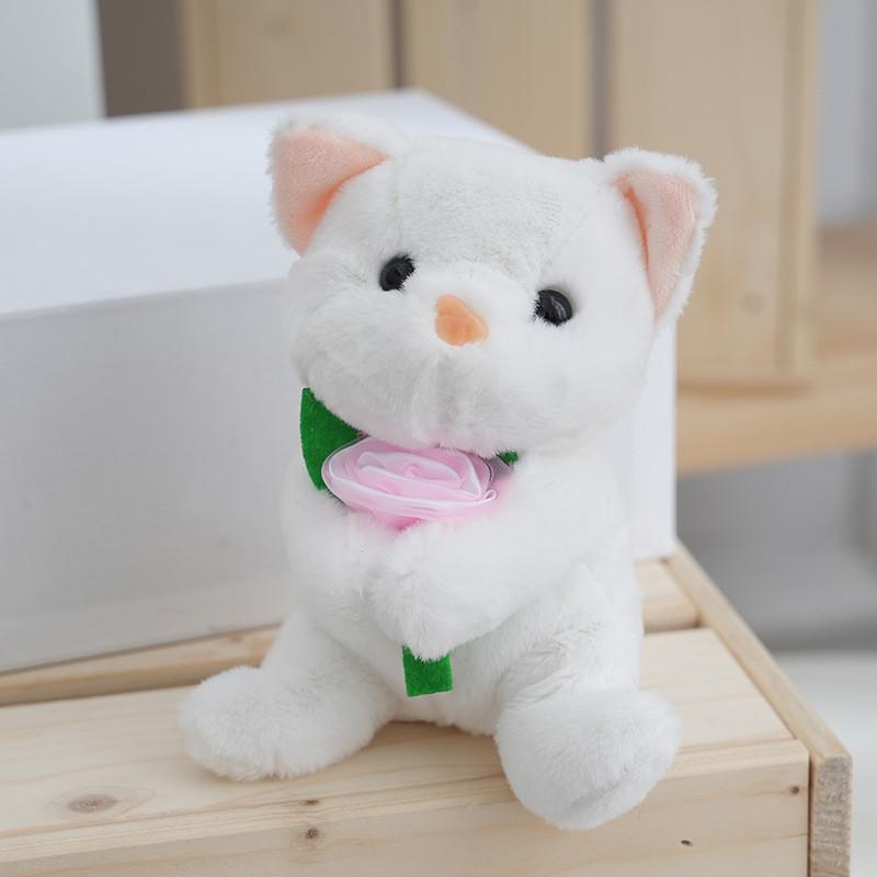 Plush Rose Dog Cat Dolls Toys Stuffed Animals Pp Cotton Filling White Brown