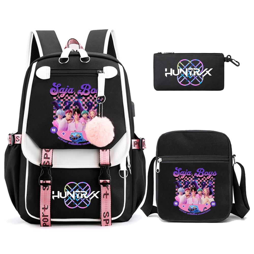 3Pcs/set Anime Kpop Demon Hunters Printed Backpack with Shoulder Bag Pencil Case for Teenager Girl Boy Bookbag Large Capacity Travel Bag Kid Gift