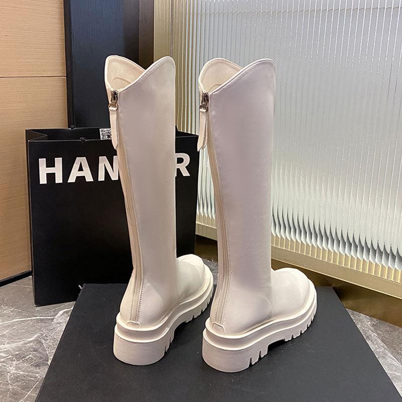 Martin Stiefel Damenstiefel 2025 Herbst und Winter neu Samt mittelhohe Stiefel Ritterstiefel kleine super angesagte Stiefel