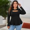 Damska Koszulka Top Plus Size Jednolity Kolor Okrągły Dekolt Długi Rękaw Dopasowany