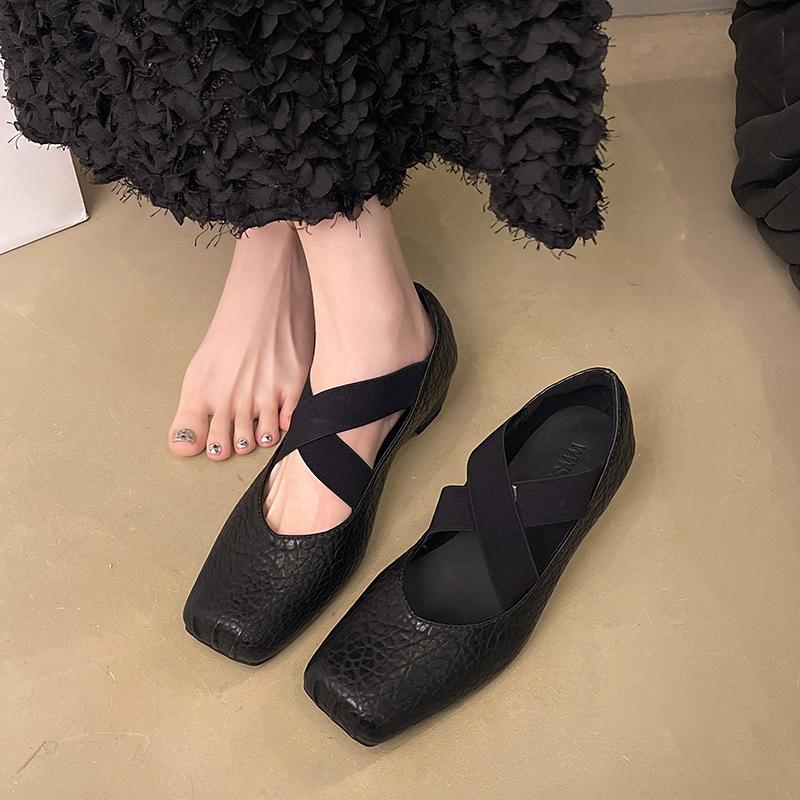 Mary Jane Women's Shoes New Cross with Square Toe French Temperament Slip-on Non-Slip Ballet Shoes
