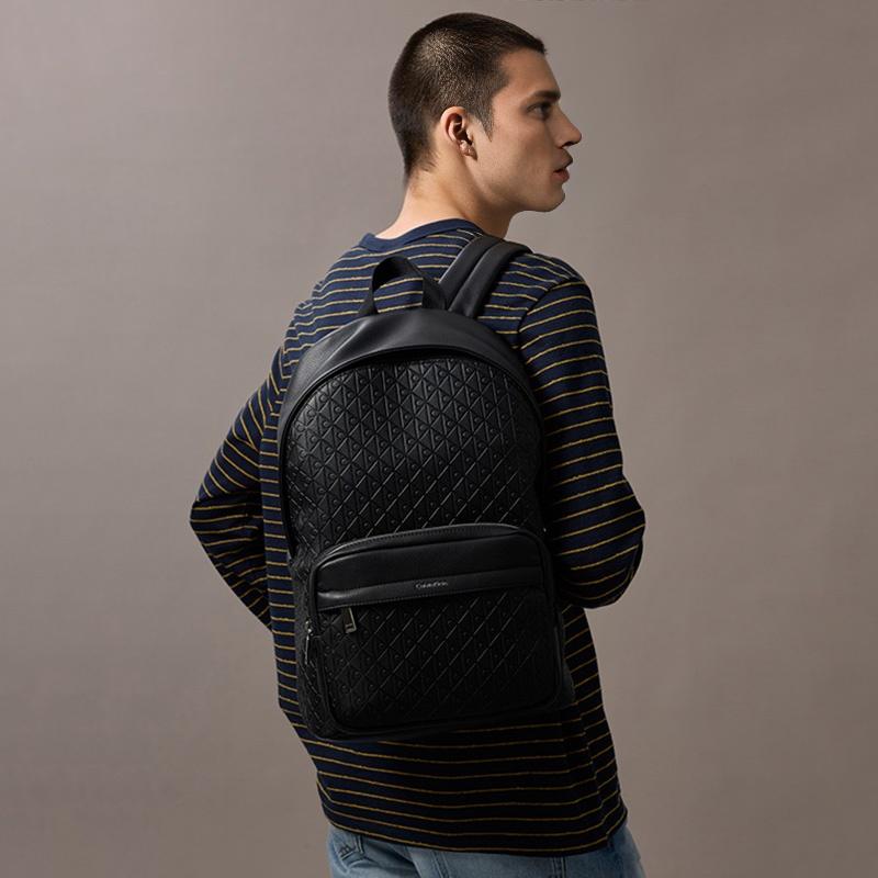 Calvin Klein Monogram Pattern Large Capacity Fabric Backpack Men Backpacks Space-Black 4D3202G-UB1