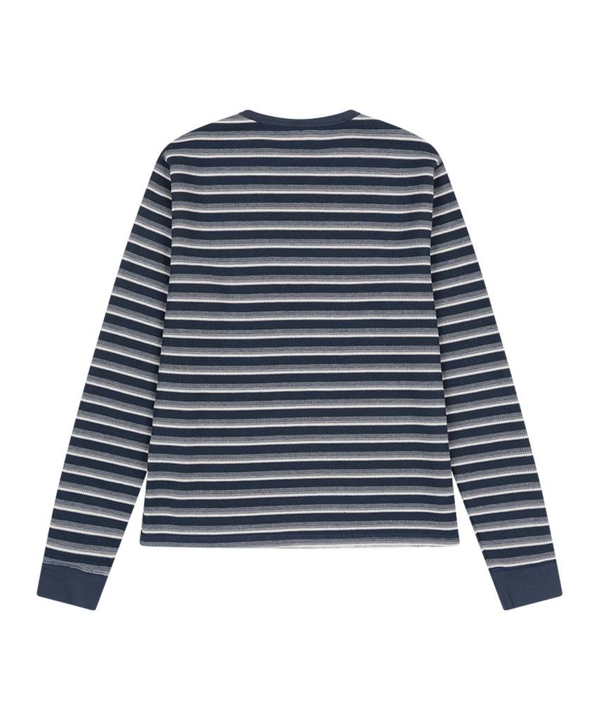 SUNDAY FRUIT MARKET Stripe Waffle Ls Tee Navy