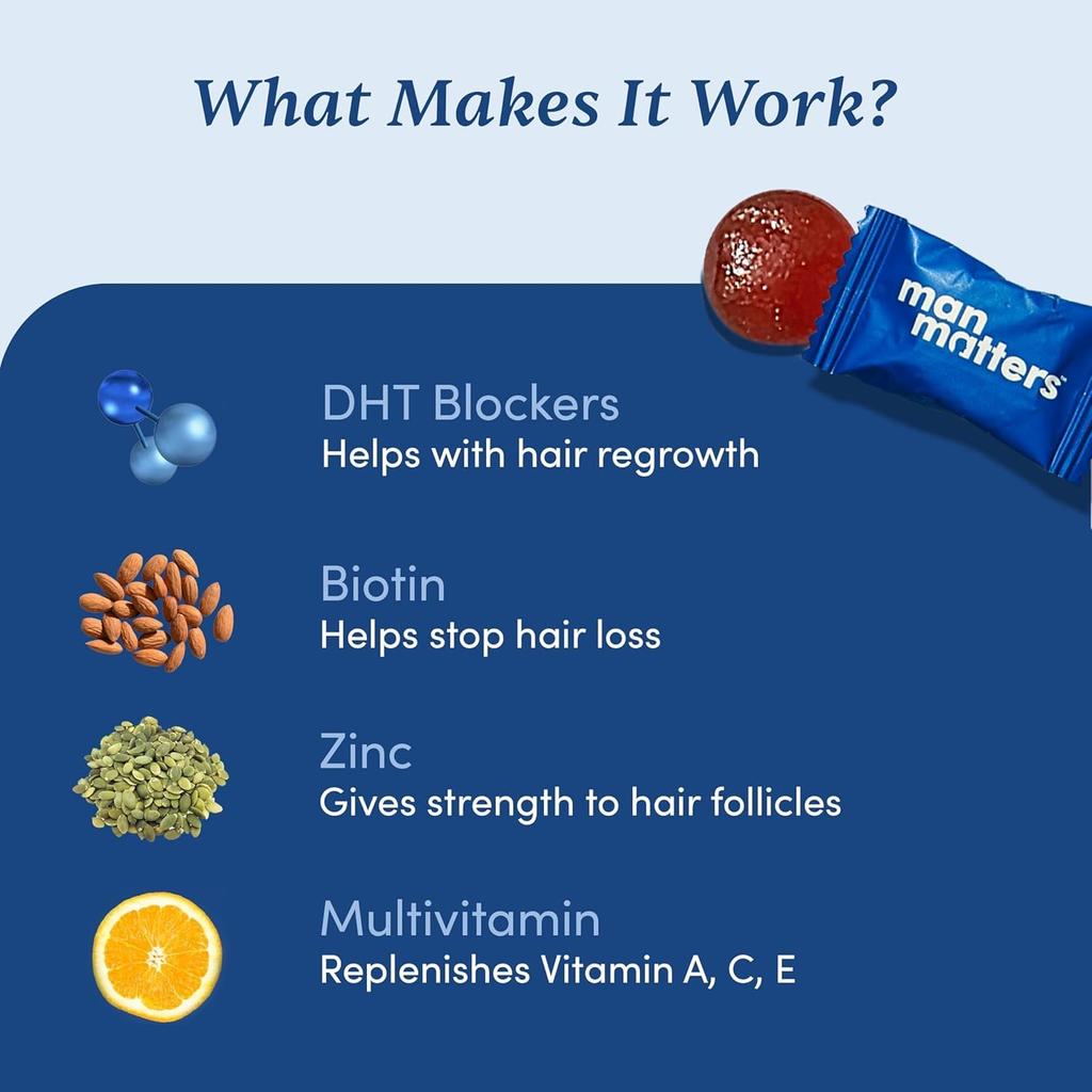 Man Matters Biotin Hair Gummies 90 Gummies Vegan Strawberry Flavor Daily Hair Support For Stronger Fuller Looking Hair