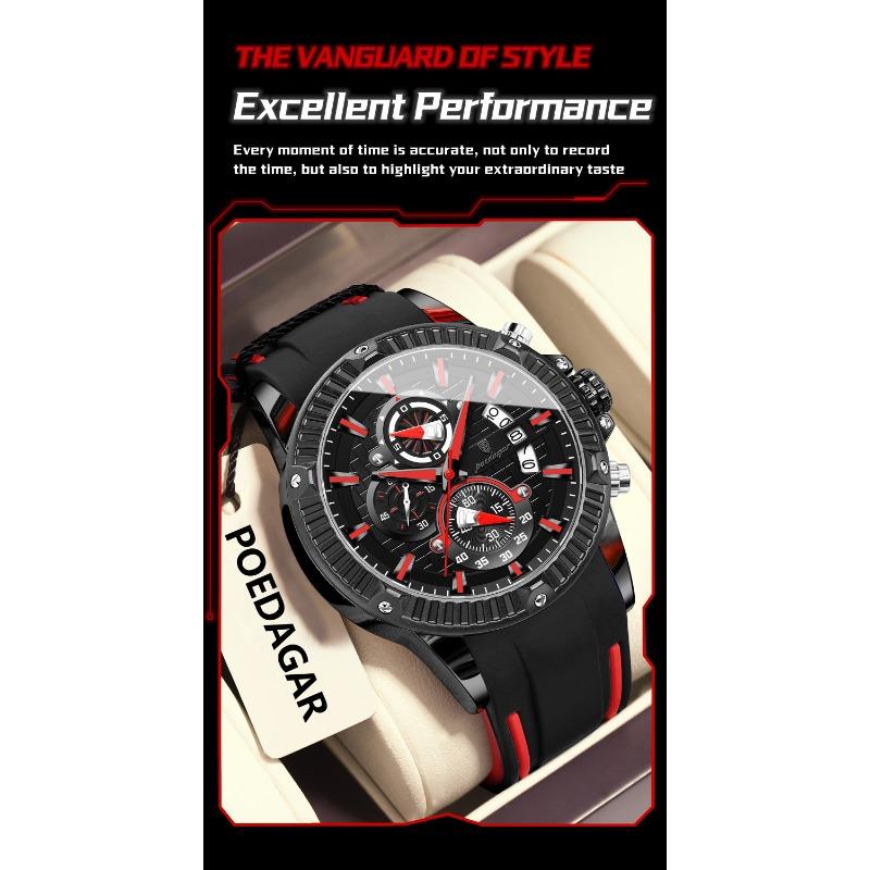 POEDAGAR Sports Men Watches Waterproof Luminous Chronograph Date Military Watch Silicone Strap Quartz Wristwatch Reloj