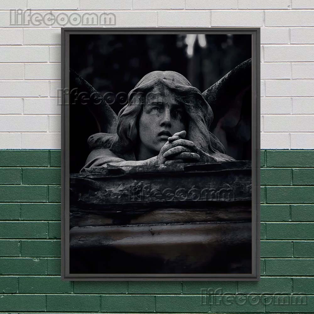 The Statue Of The Holy Angel And The Virgin Guarding The Cemetery Wall Art Canvas Painting Sacred Sculpture Art Poster And Print No Frame