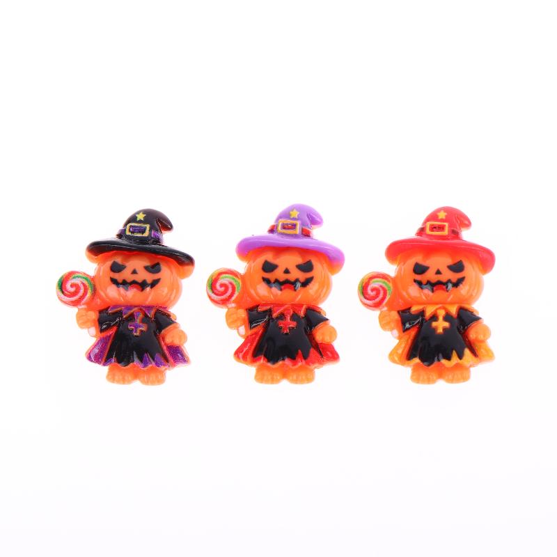 5Pcs Halloween Pumpkin Wizard Jack Resin Charms With Cute Witch Design Perfect For Diy Jewelry Making Halloween Party Decor