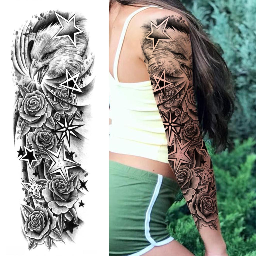 1 Foglio Tatuaggi Temporanei Finti Manica Lunga Per Donne Uomini Leone Tigre Fiore Lupo Maori Tatuaggio Adesivo Braccio Gamba Trasferimento ad Acqua Fai da Te