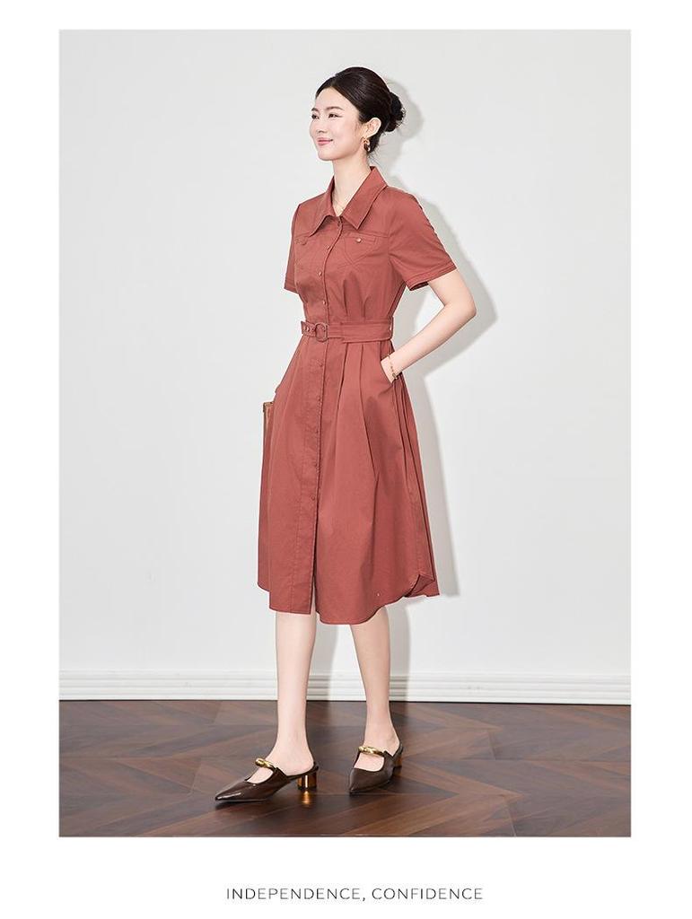 Nanyou High-Quality Elegant Lapel Shirt Dress for Women - High Waist Summer Style