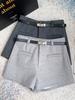 Women's High-Waisted Wool Bootcut Shorts - Casual Wide-Leg Outerwear for Autumn and Winter