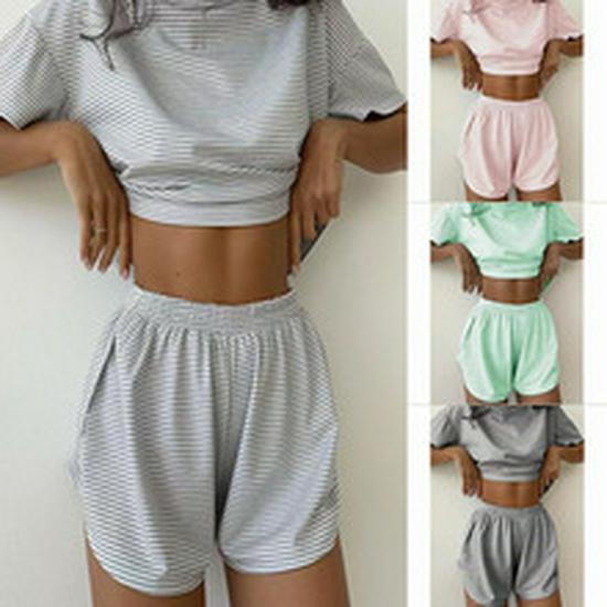 Women's Ribbed Knit Short-Sleeve T-Shirt - Casual Spring/Summer Top