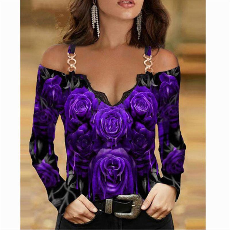 

V-Neck Rose Long Sleeve Zip T-Shirt V-neck Rose Long Sleeves Zipper T-shirt Red 4XL