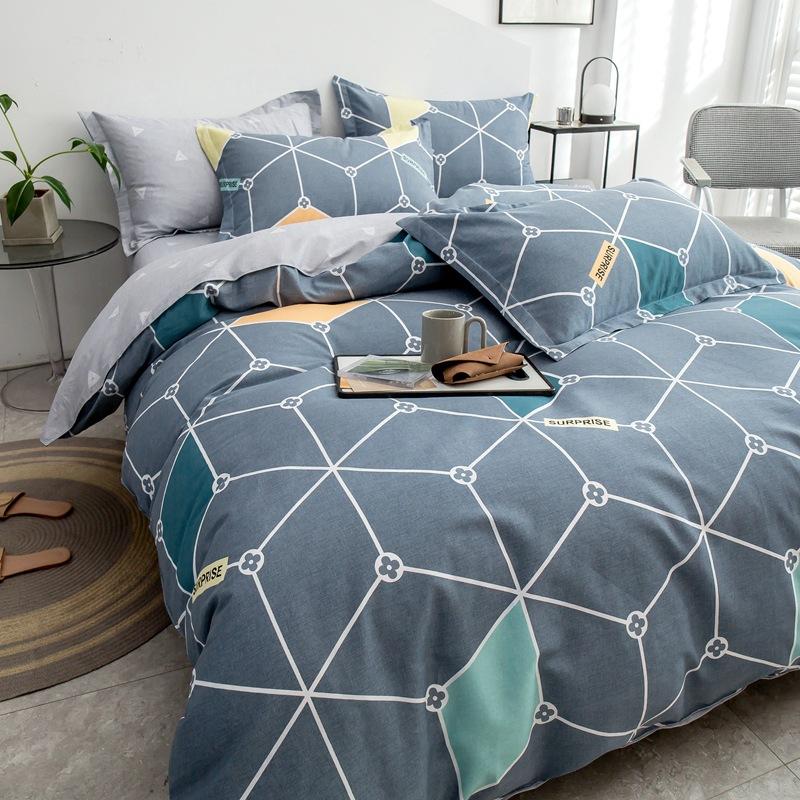 Vierteiliges Set aus Bettwäsche aus reiner Baumwolle, Bettbezug, Bettwäsche, dreiteiliges Bettlaken-Set für den Schlafsaal